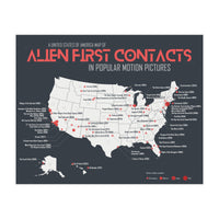 USA Map of Alien First Contacts in Movies (Print Only)