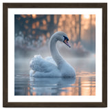 Serene White Swan Gliding On Misty Water thumbnail