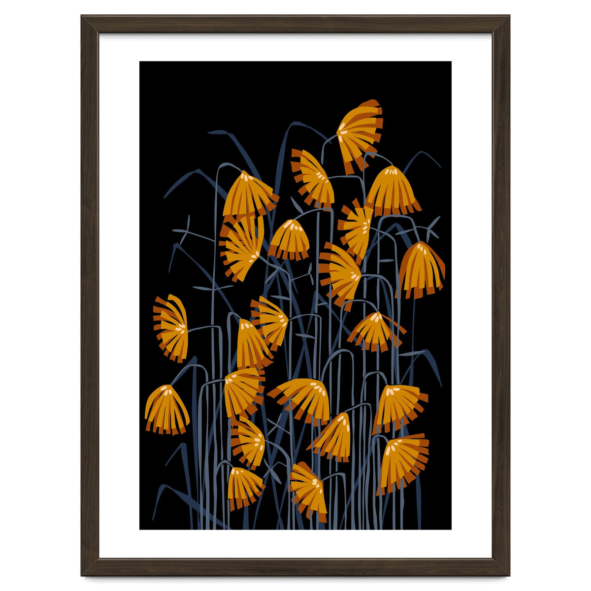 Linocut flower meadow black