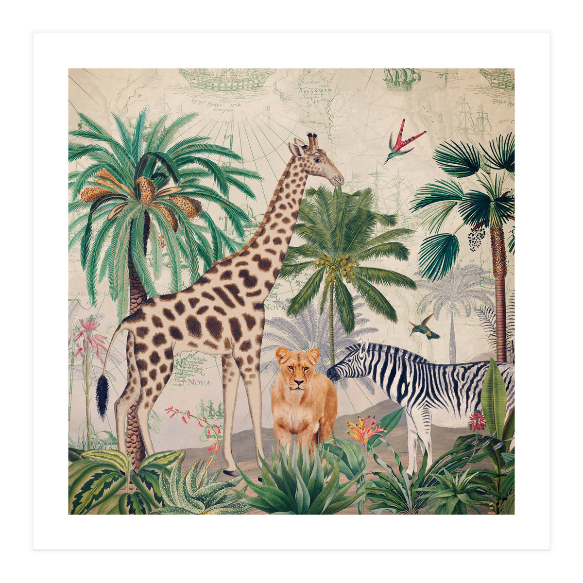 Vintage Fantasy African Animals Safari (Print Only)