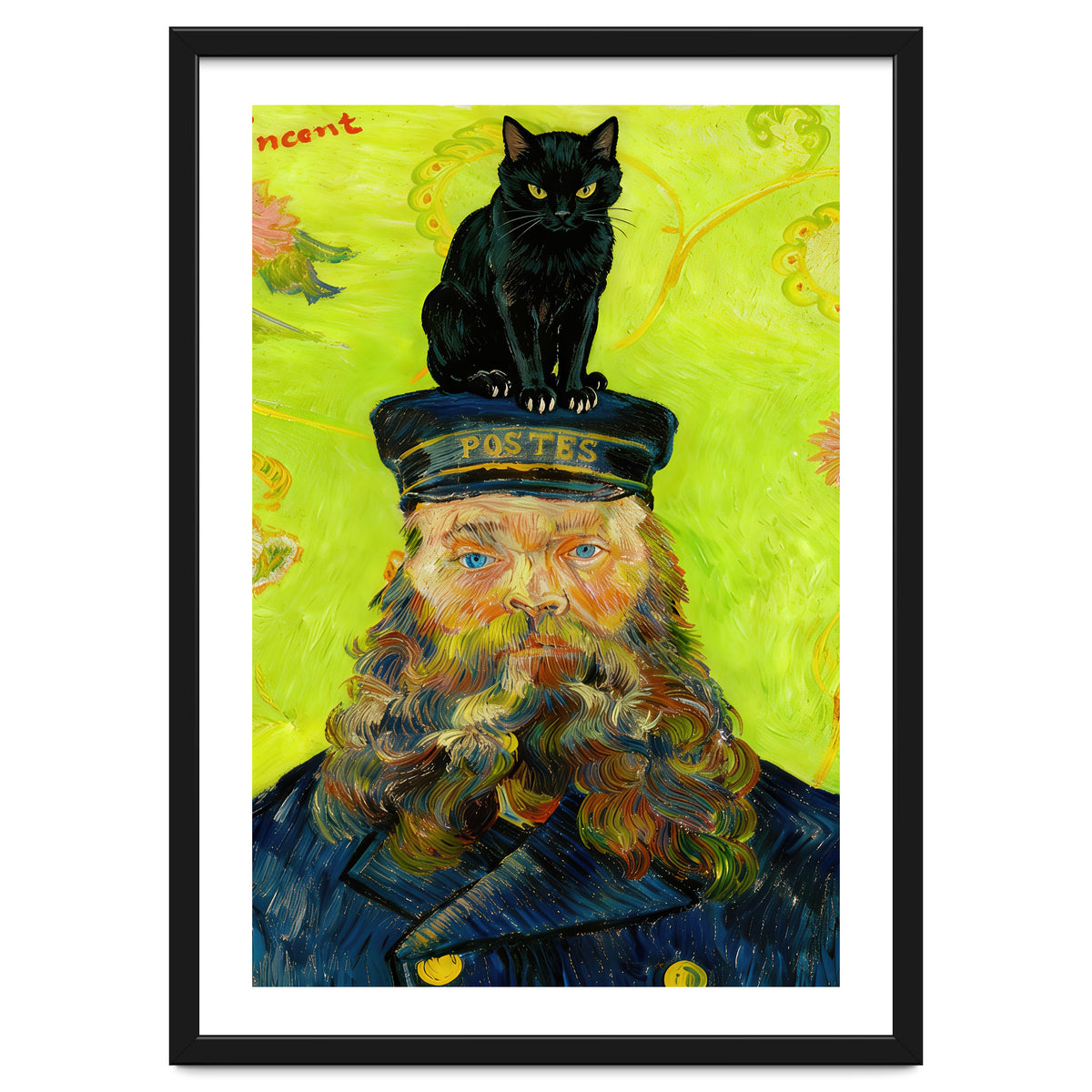 Black Cat on the Postman’s Hat, Van Gogh Inspired Painting