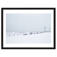 Benches along the pier on snow beach