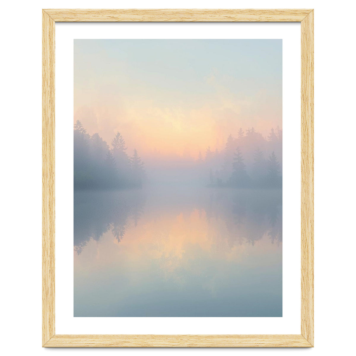 Misty Sunrise Over Pine Forest Lake