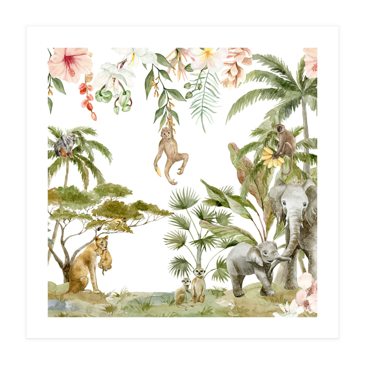 Watercolor Wild Animals Jungle  (Print Only)