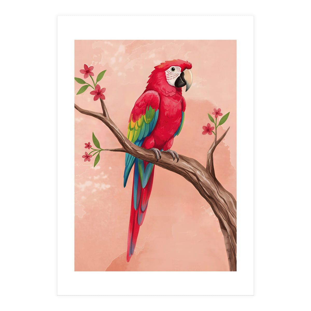Red Macaw Parrot Bird Forest (Print Only)
