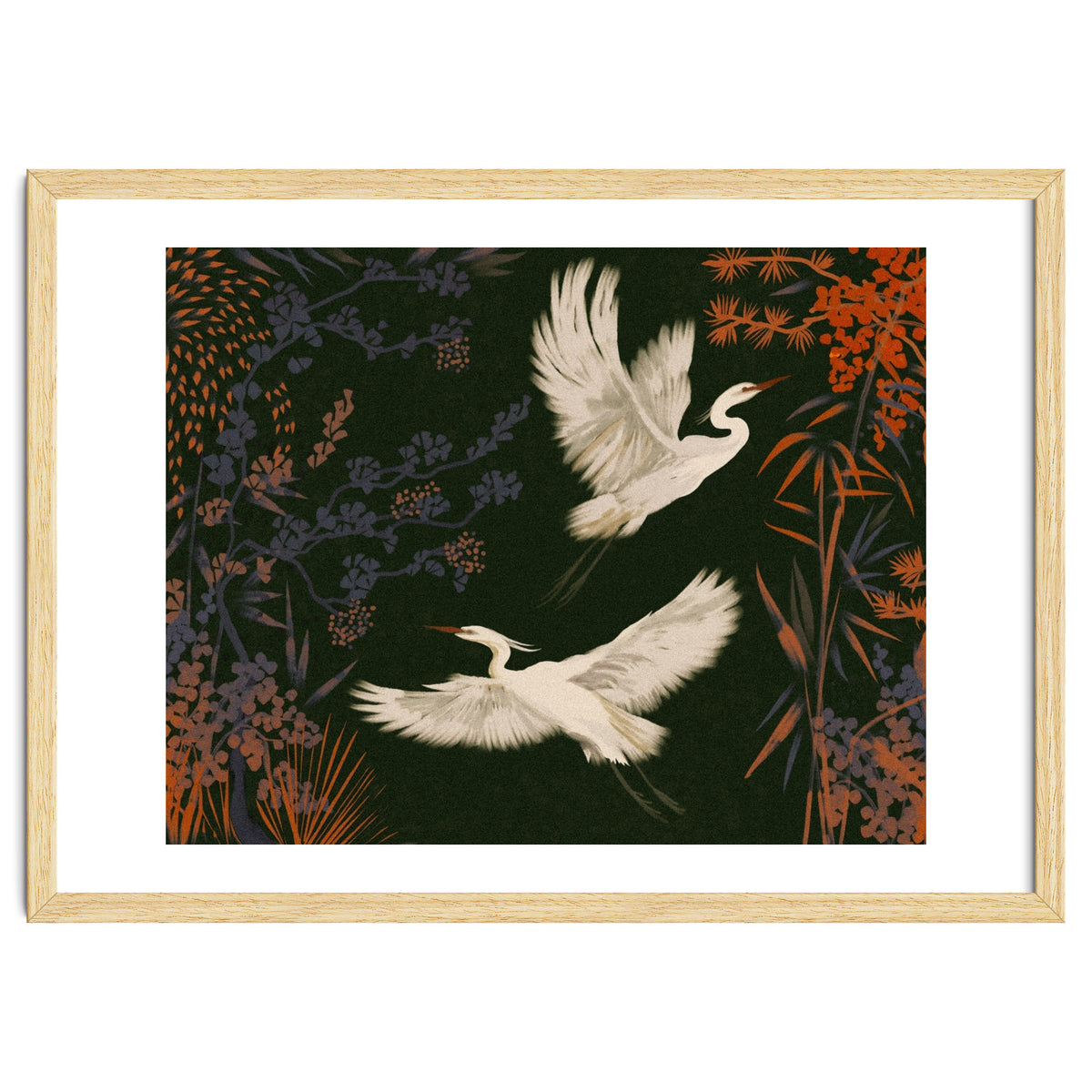 White Herons Flying Asian Art