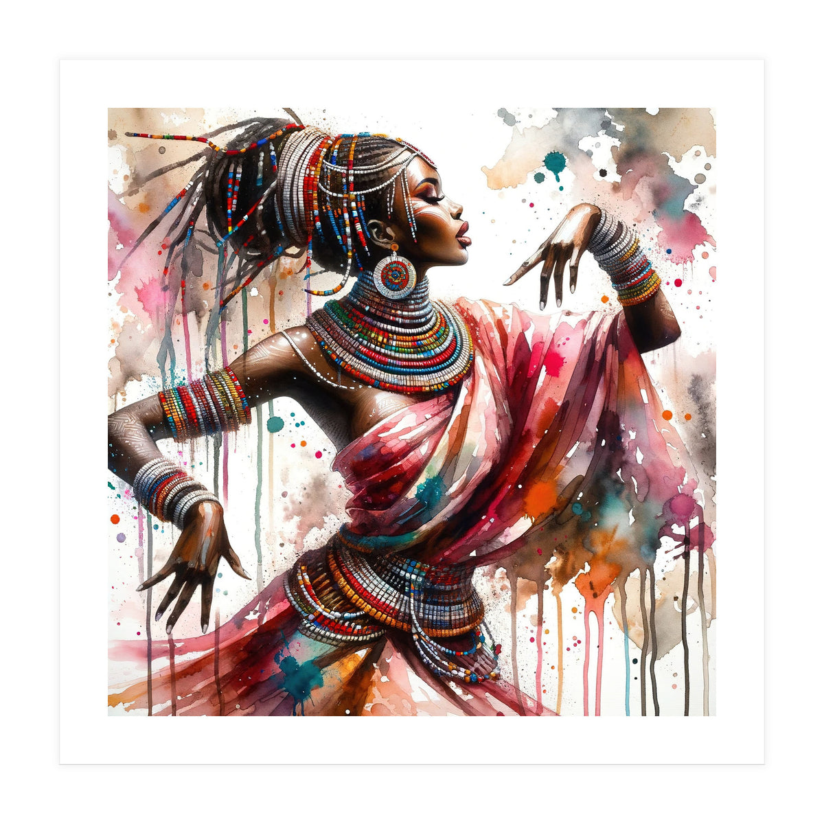 Watercolor African Dancer #1 (Print Only)