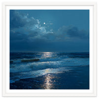 Moonlit Shoreline with Crashing Surf