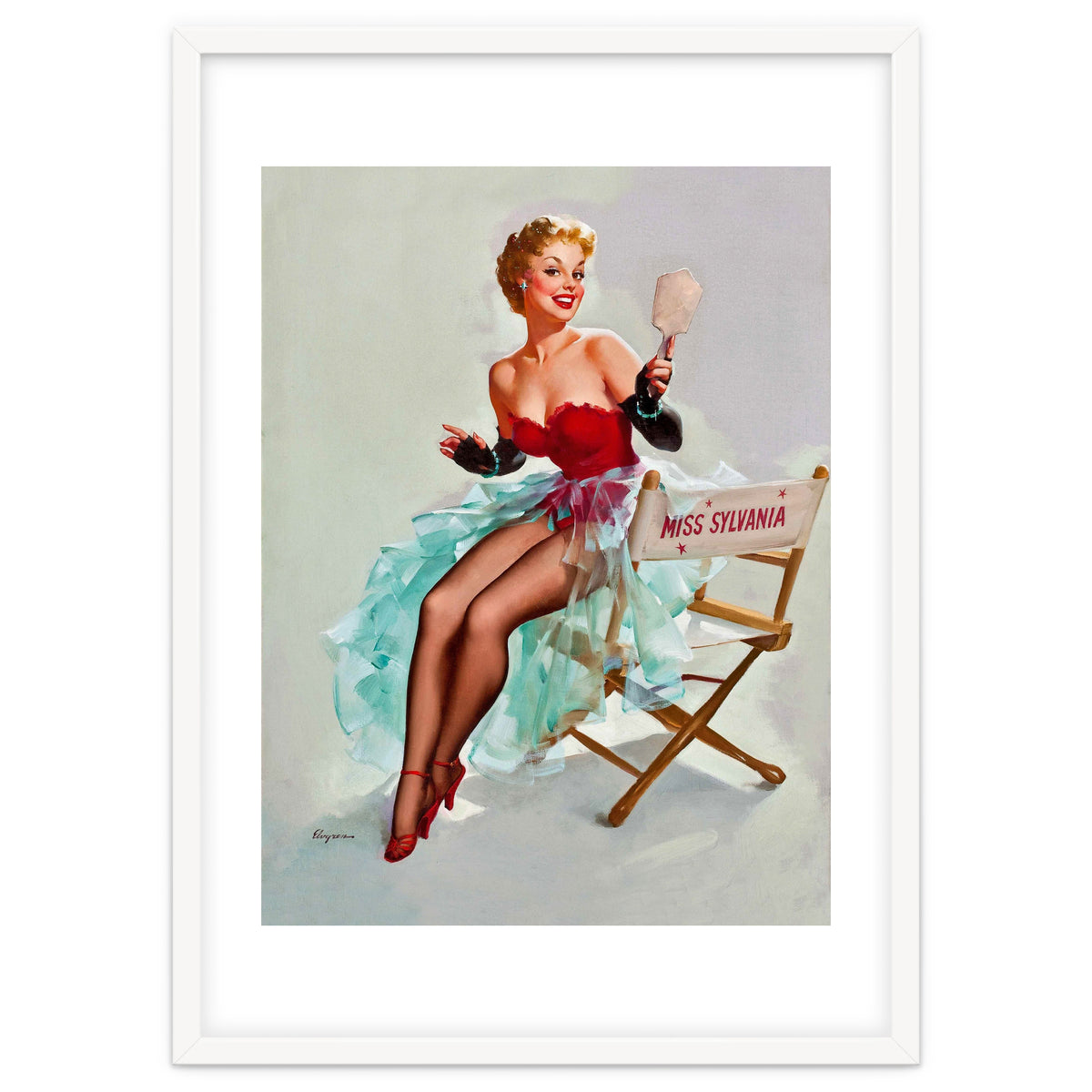 Sexy Pinup Actress Posing With a Mirror