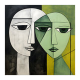 DYNAMIC FUSION, Two abstract heads converge - vibrant green tones intertwine with cool grey hues, a dance of contrast and connection. (Print Only) thumbnail