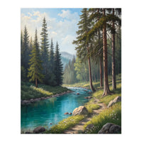 Serene Alpine Forest River Landscape (Print Only)