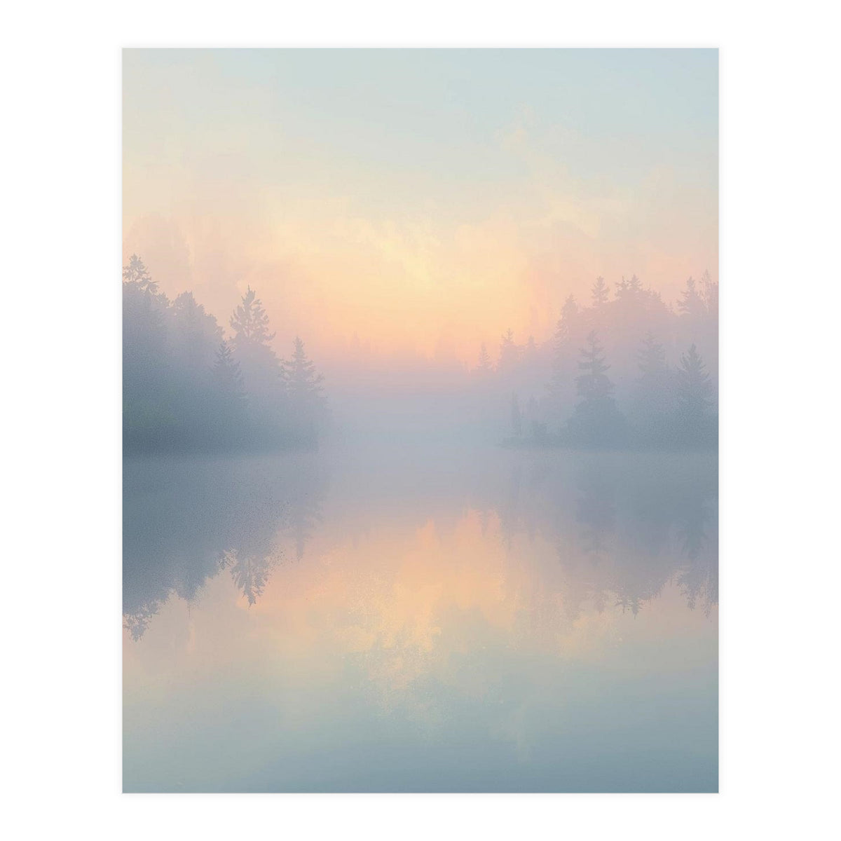 Misty Sunrise Over Pine Forest Lake (Print Only)