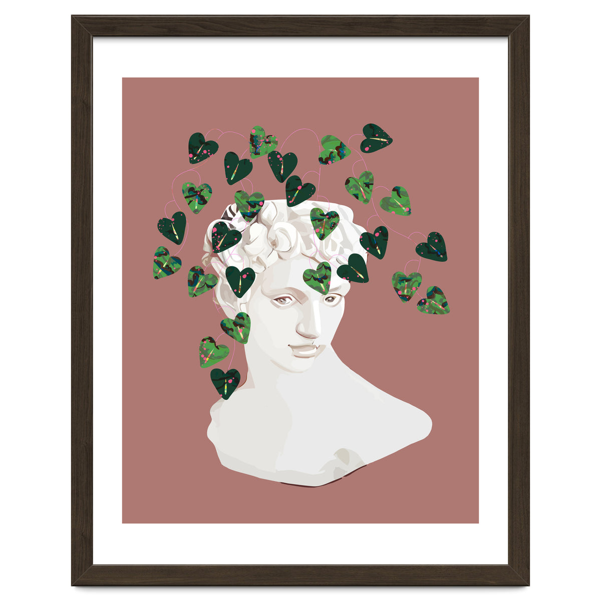 Roman Planter, Plant Pot, Botanical Nature Victorian Statue Face, Eclectic Bohemian Plant Lady Illustration