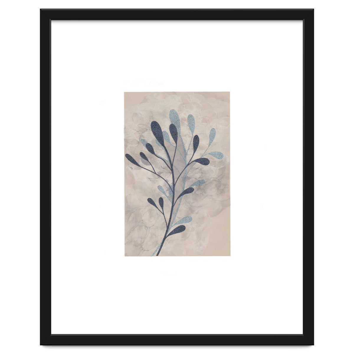 Leaf Beige and Blue Art Print