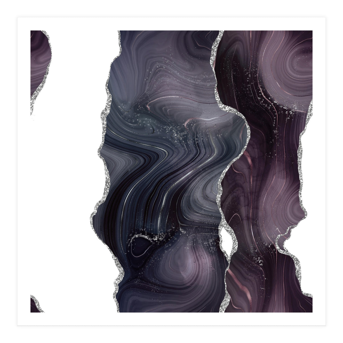 Black & Silver Glitter Agate Texture 06  (Print Only)