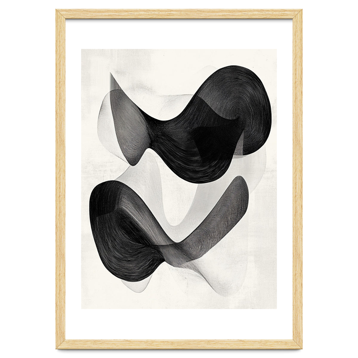 Abstract Black And White Flowing Organic Shapes With Texture