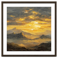 Vibrant Golden Hour Horizon Over Distant Mountain Ridges