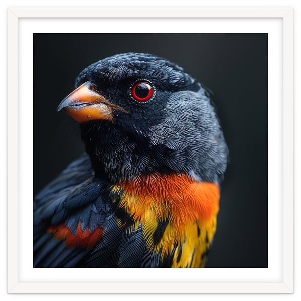 Black Bird With Red Eyes And Orange Chest Feathers