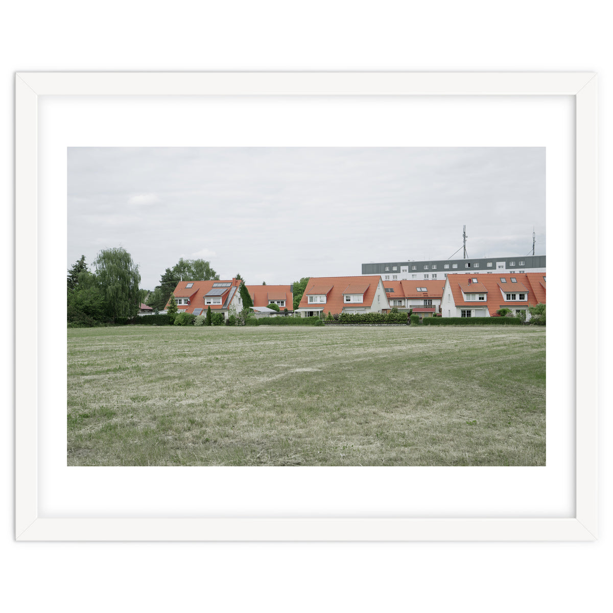 Red roof houses in the green field