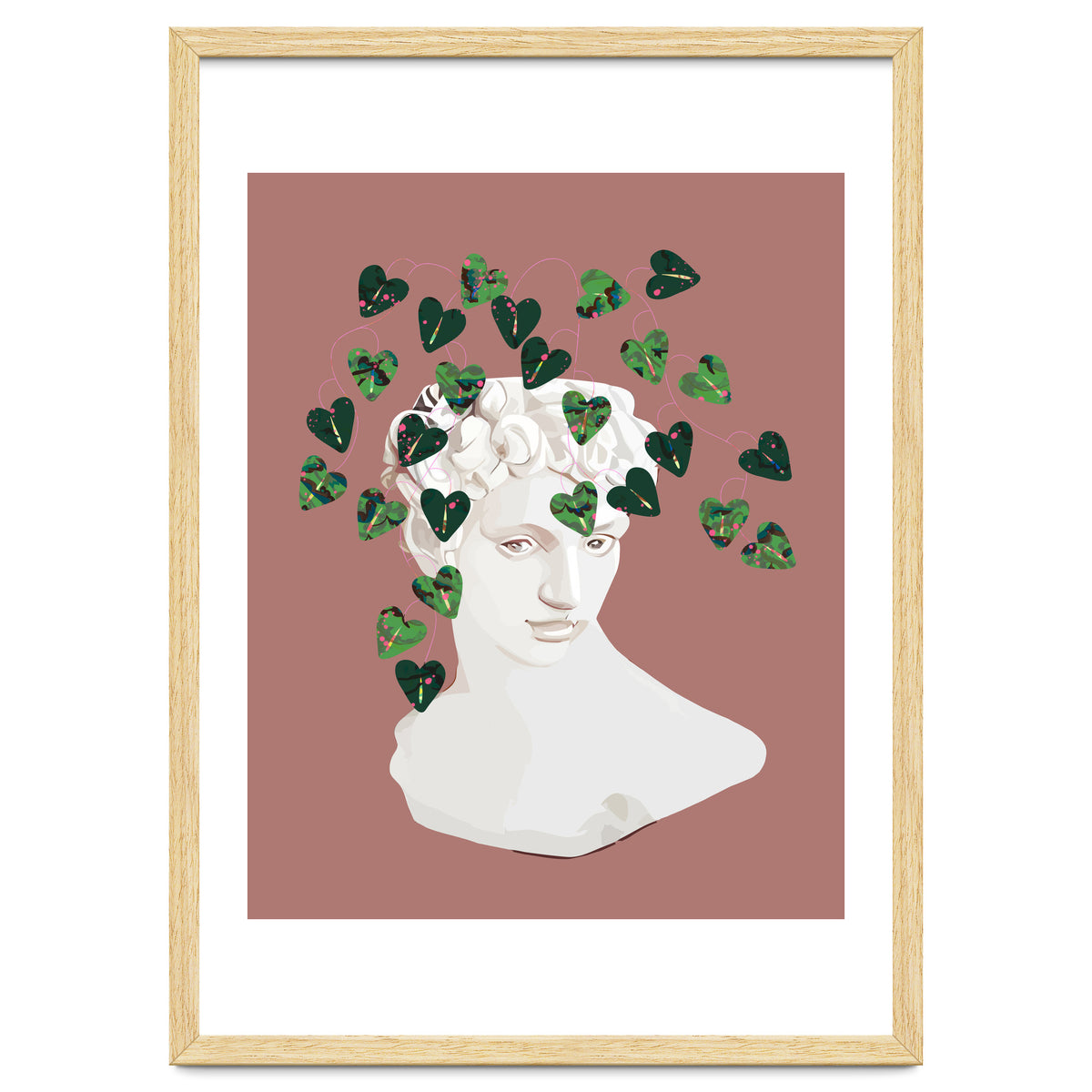 Roman Planter, Plant Pot, Botanical Nature Victorian Statue Face, Eclectic Bohemian Plant Lady Illustration