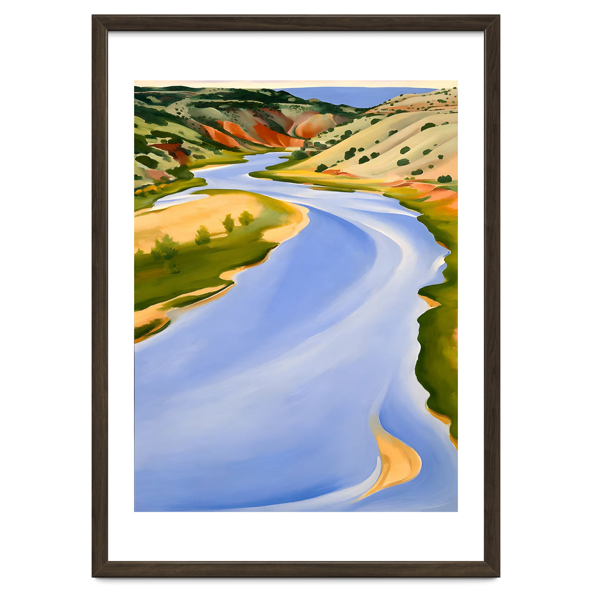 Georgia O’Keeffe – Chama River, Ghost Ranch (1937) | Serene Southwestern Landscape in Bold Modernist Forms
