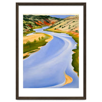 Georgia O’Keeffe – Chama River, Ghost Ranch (1937) | Serene Southwestern Landscape in Bold Modernist Forms