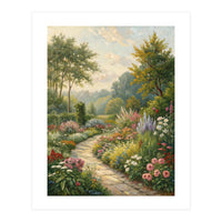 Enchanted English Cottage Garden Oil Painting (Print Only)