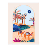 The Arabian Desert, Nature Landscape Travel Illustration, Camels Eclectic Sand Dunes Dubai Palm, Sahara Middle East Hot Summer Animals Bohemian (Print Only) thumbnail