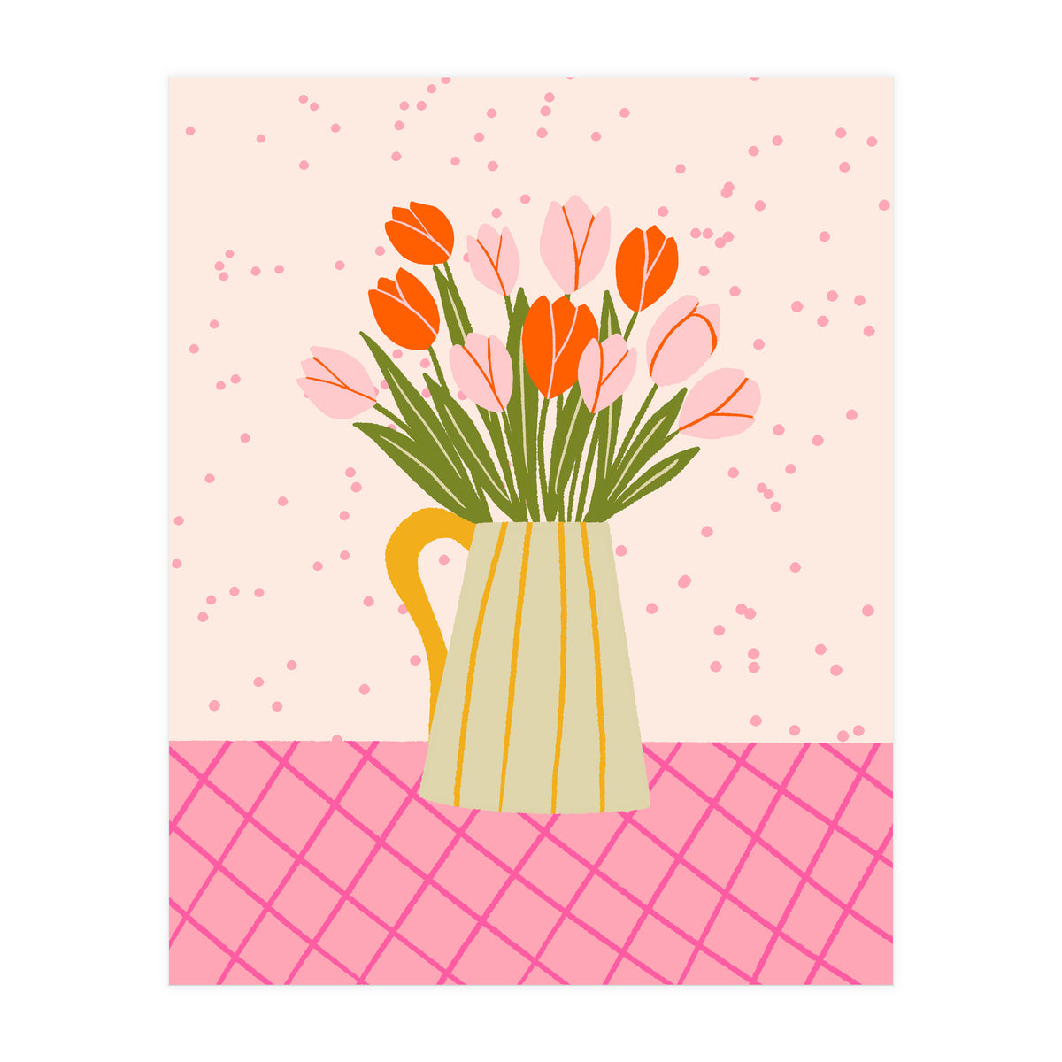 Tulips in a vase - pink and orange (Print Only)