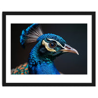 Close Up Peacock Head Blue Green Feather