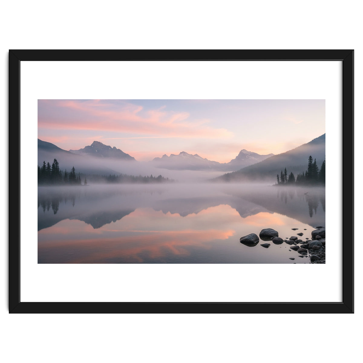 Misty Morning Reflection: Serene Alpine Lake