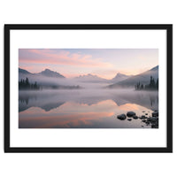 Misty Morning Reflection: Serene Alpine Lake