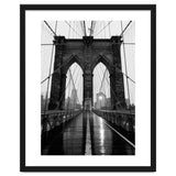 Brooklyn Bridge Black and White, Moody NYC Architecture, Rainy Urban Photography thumbnail