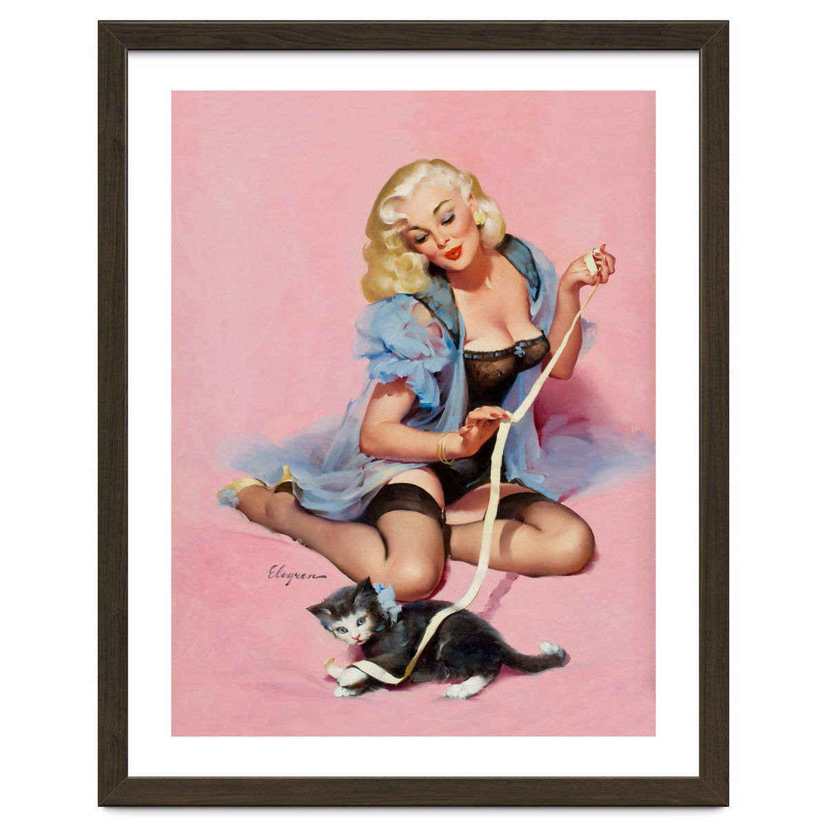 Sexy Pinup Girl Playing With Her Cat