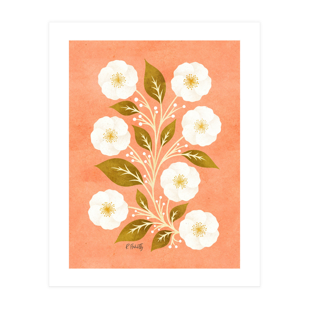 Peach, Ochre And Ivory Floral (Print Only)