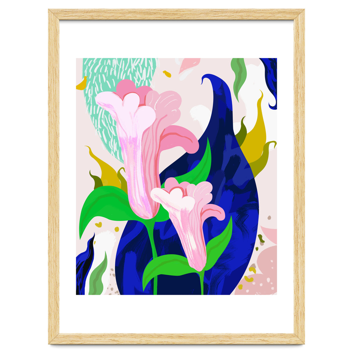 Blue Leaf | Abstract Botanical Floral Painting | Eclectic Pop of Color Nature | Jungle Plants