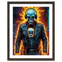 Fiery Skeleton Biker In Headphones