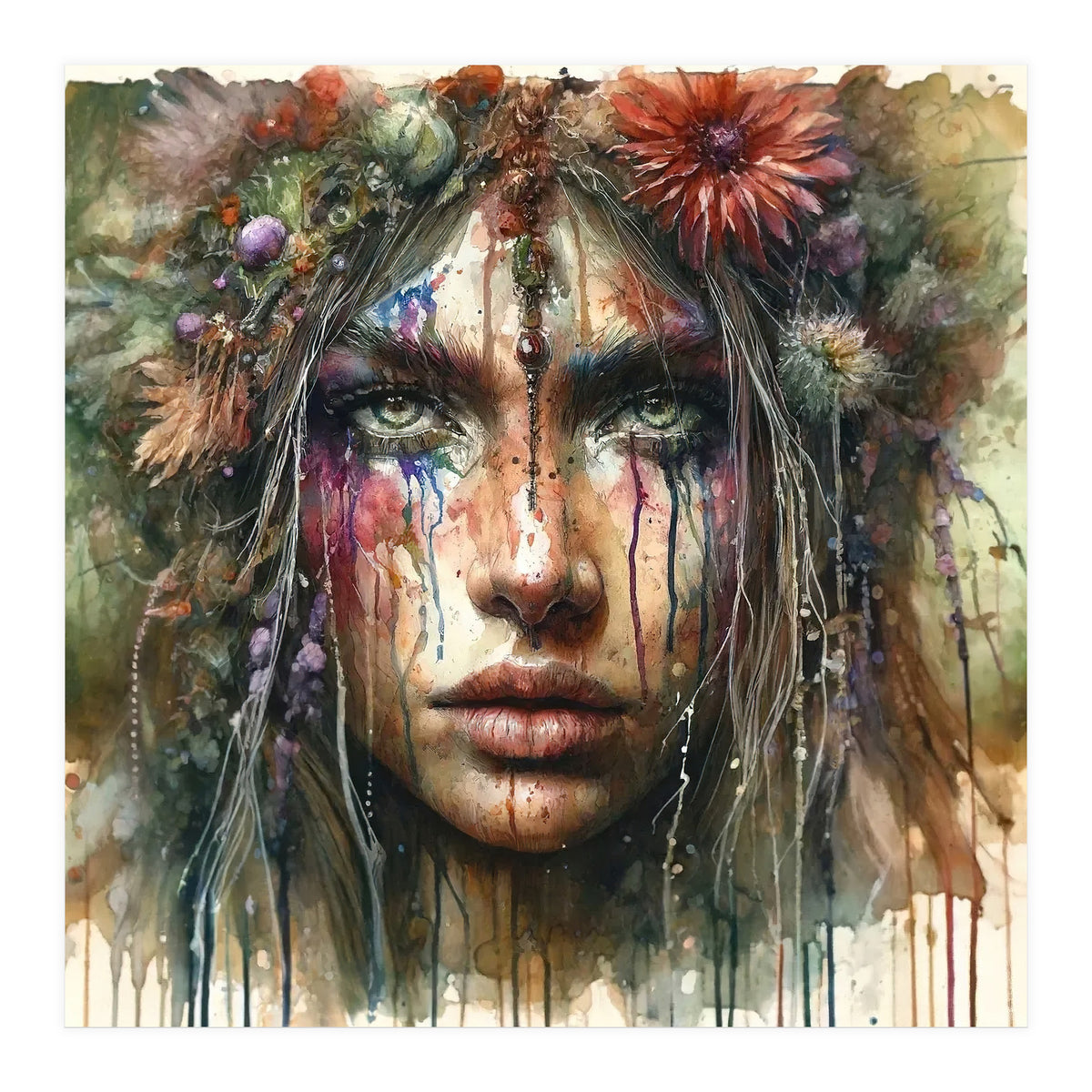 Wild Bloom Druid Woman Portrait (Print Only)