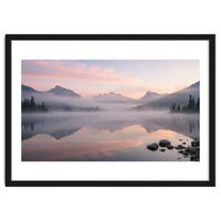 Misty Morning Reflection: Serene Alpine Lake