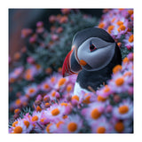 Puffin Bird Among Pink Flowers  (Print Only) thumbnail