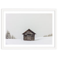 Wooden shed with snow