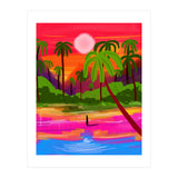 My Shadow & I, Sunset Painting Lake Beach Seashore, Tropical Nature Landscape Colorful Bohemian Traditional, Travel Concept Companion (Print Only) thumbnail