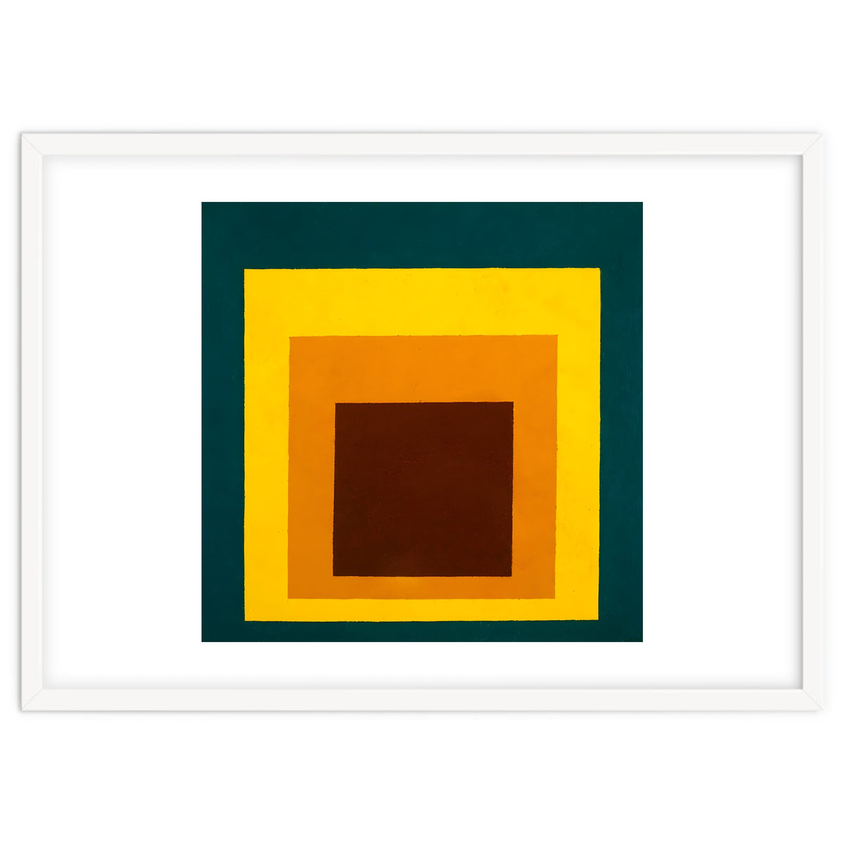 JOSEF ALBERS - HOMAGE TO THE SQUARE DARK GREEN YELLOW ORANGE BROWN
