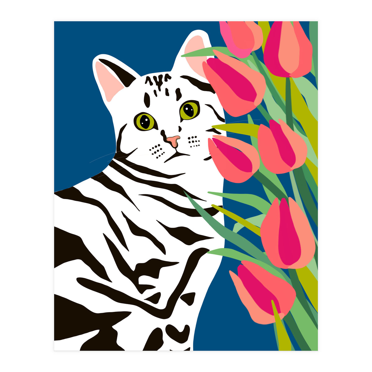 The Poser, Cat Cute Pet Animals Illustration, Pop Of Color Eclectic Pets Bohemian Contemporary Still Life (Print Only)