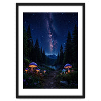Enchanted Midnight Forest: Glowing Mushrooms and Milky Way