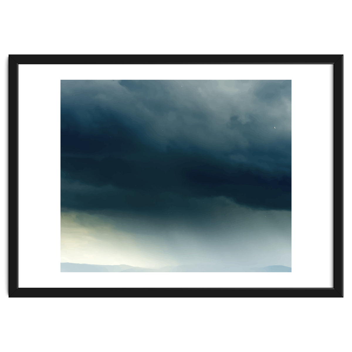 Storm Rain Clouds Watercolor Painting Blue Minimal Dark Sky Graphic