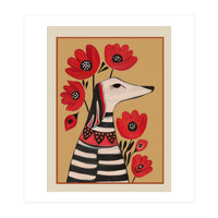 Striped Dog With Poppies (Print Only)