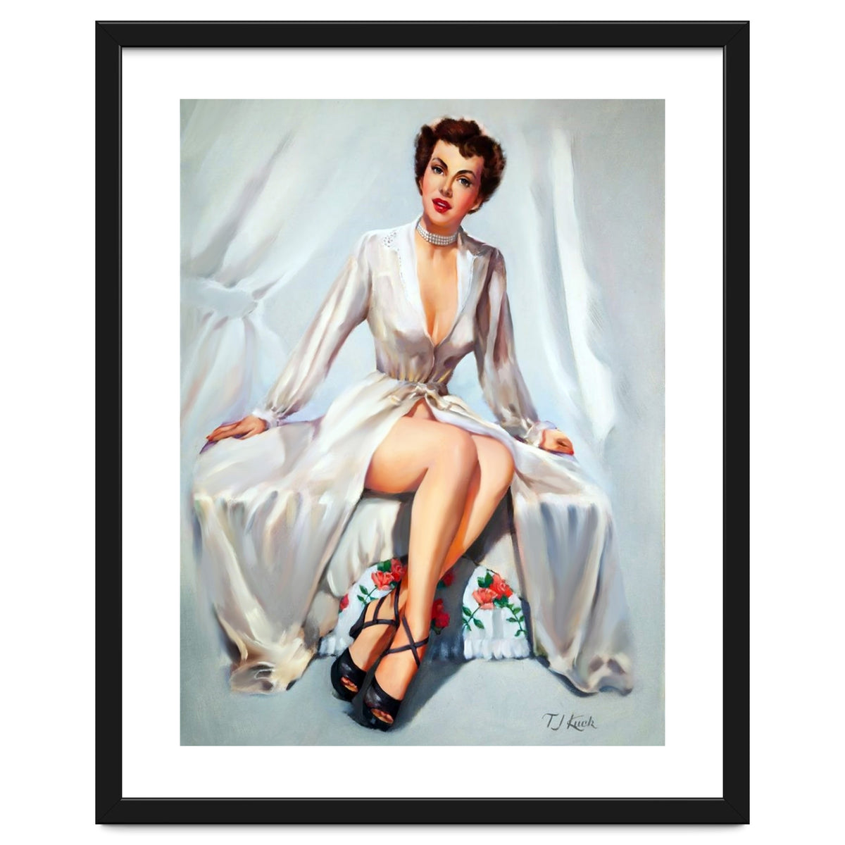 Beautiful Sexy Pinup In Posing Long White Dress