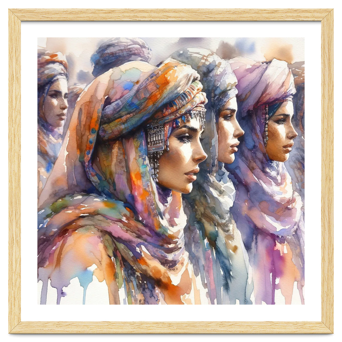 Tuareg Women Procession Watercolor