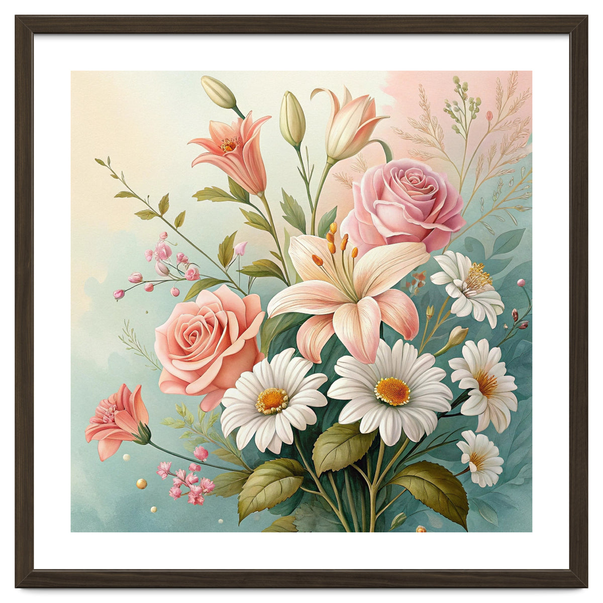 Elegant Pastel Floral Bouquet Illustration